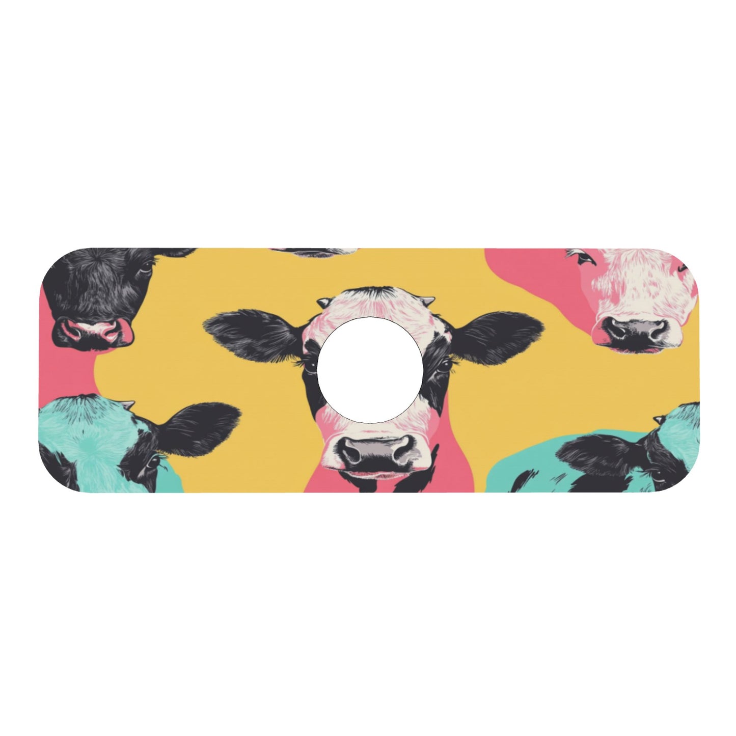 Colorful Cow Printed Faucet Absorbent Mat, Cuttable Anti - Slip & Waterproof Sink Mat (Size 15in×5.5in, Hole Diameter 2.5in )