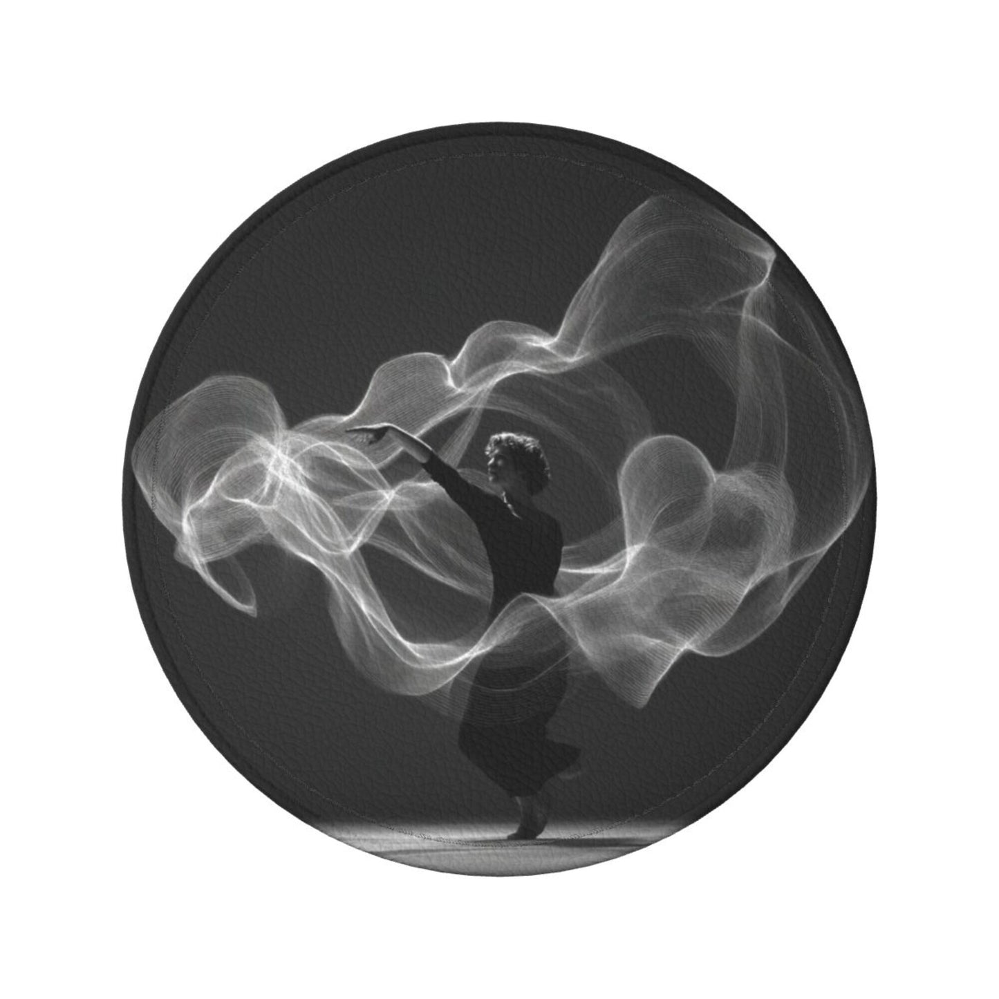 Artistic Smoke Dancer Round Leather Coaster Set - Creative Non - Slip Heat - Resistant Coasters (With Storage Tray, Diameter 10cm)