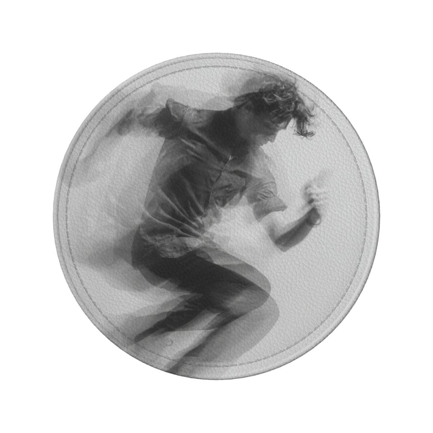 Dynamic Figure Silhouette Round Leather Coaster Set - Creative Non - Slip Heat - Resistant Coasters (With Storage Tray, Diameter 10cm)