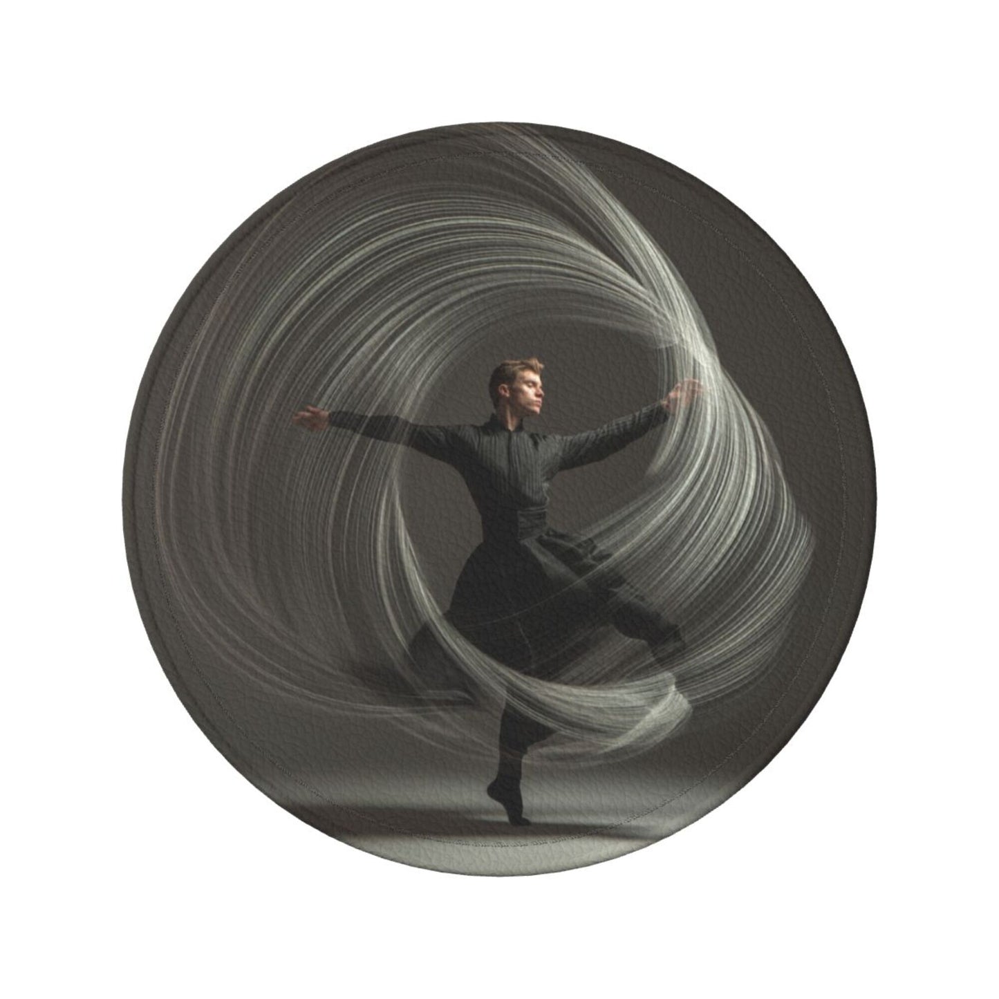 Artistic Dancer Round Leather Coaster Set - Creative Non - Slip Heat - Resistant Coasters (With Storage Tray, Diameter 10cm)