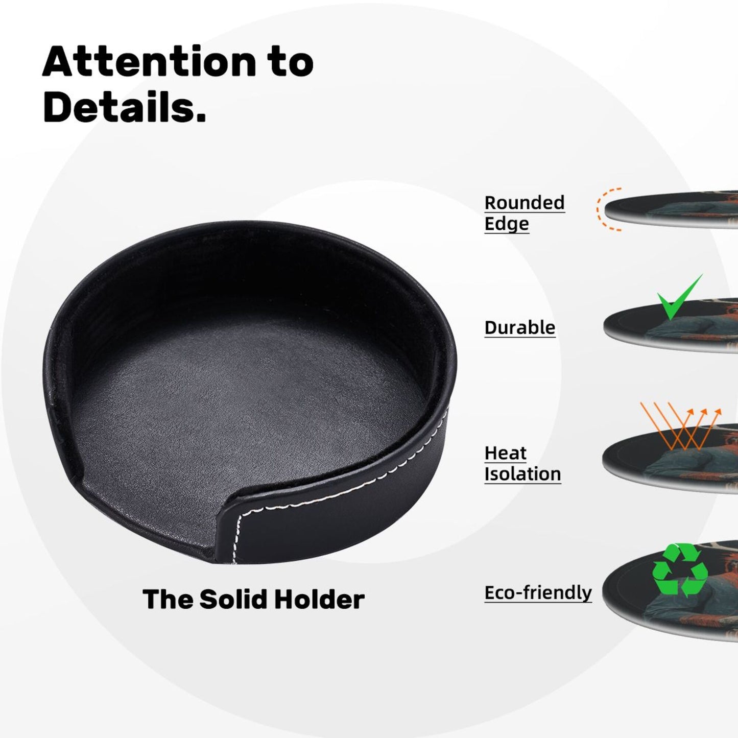 Artistic Deer - Head Figure Printed Round Leather Coasters (with Storage Tray, Size 10cm×0.3cm )