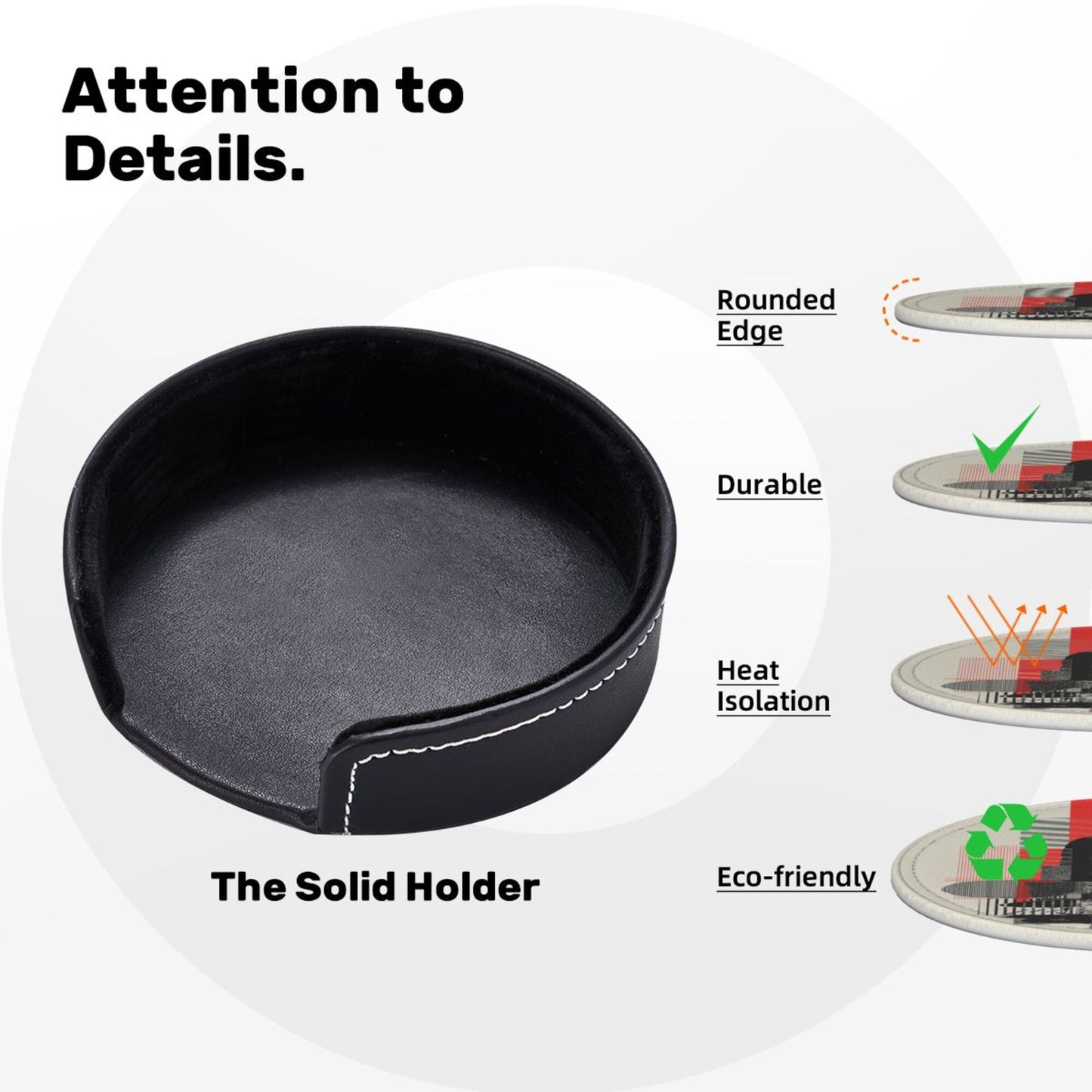 Artistic Illustration Round Leather Coaster Set (6 - Piece + Storage Tray, Size 10cm×0.3cm )