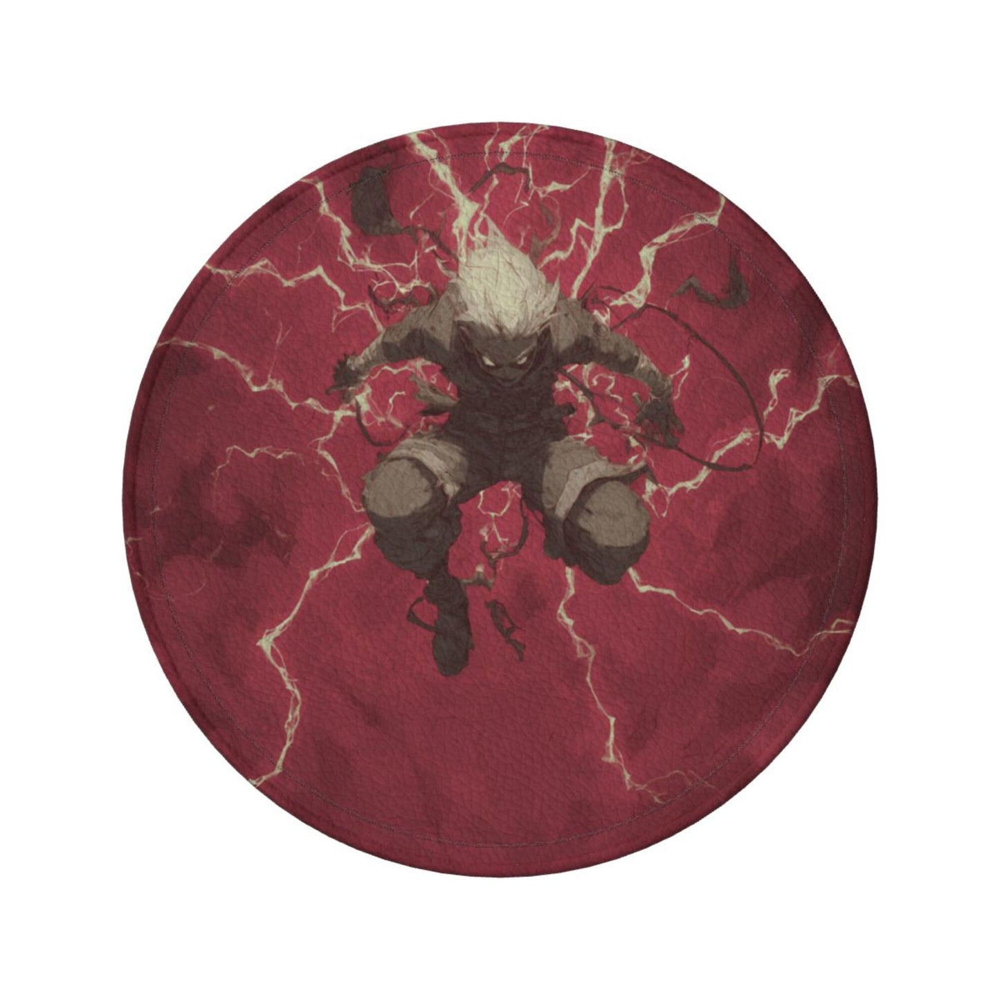 Anime - Style Lightning Character Round Leather Coaster Set (6 - Piece + Storage Tray, Size 10cm×0.3cm )