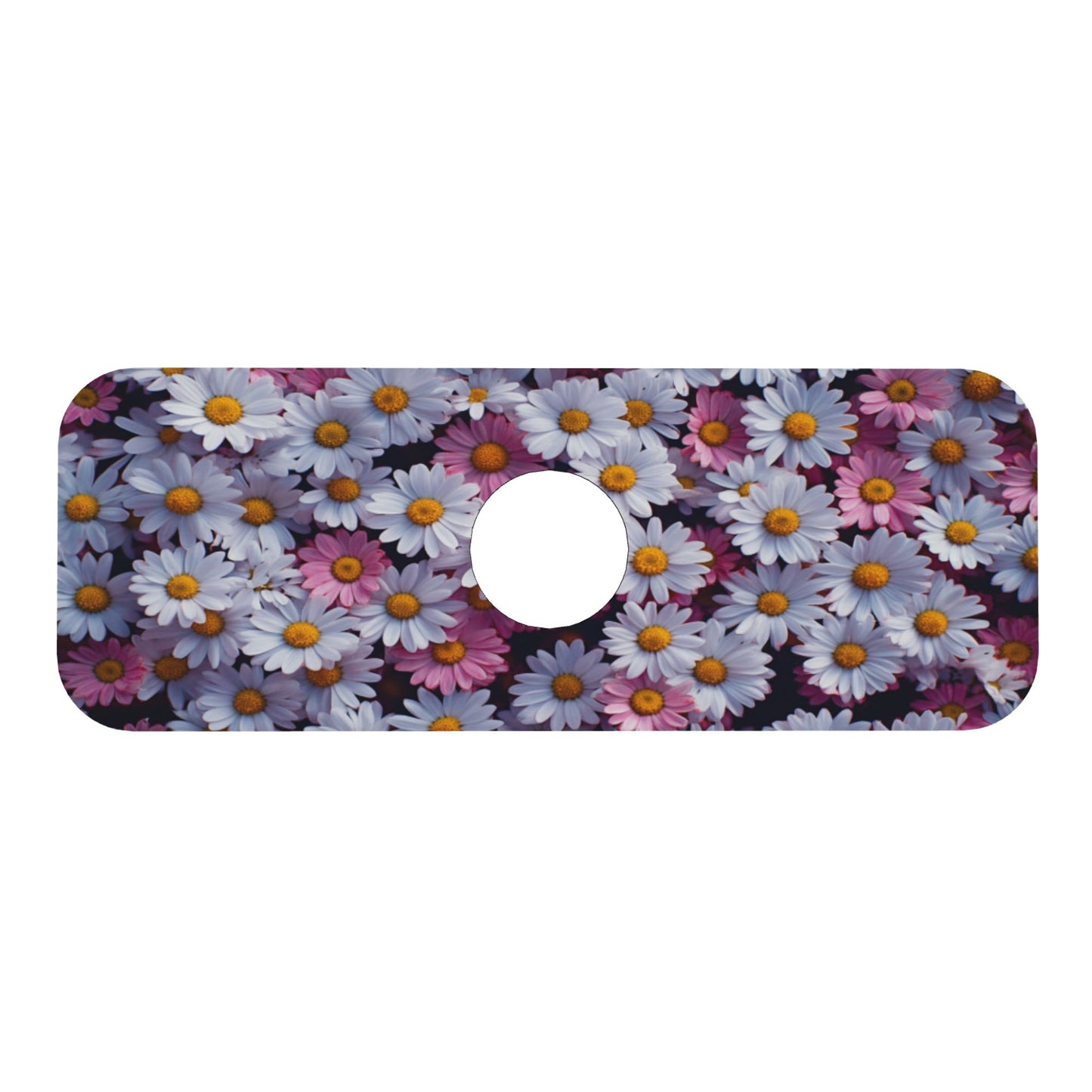 Daisy Printed Faucet Absorbent Mat, Cuttable Anti - Slip & Waterproof Sink Mat (Size 15in×5.5in, Hole Diameter 2.5in )