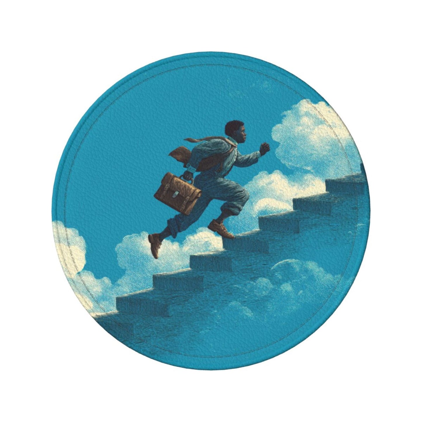 Cloud - Chasing Dream Round Leather Coaster Set - Creative Non - Slip Heat - Resistant Coasters (With Storage Tray, Diameter 10cm)