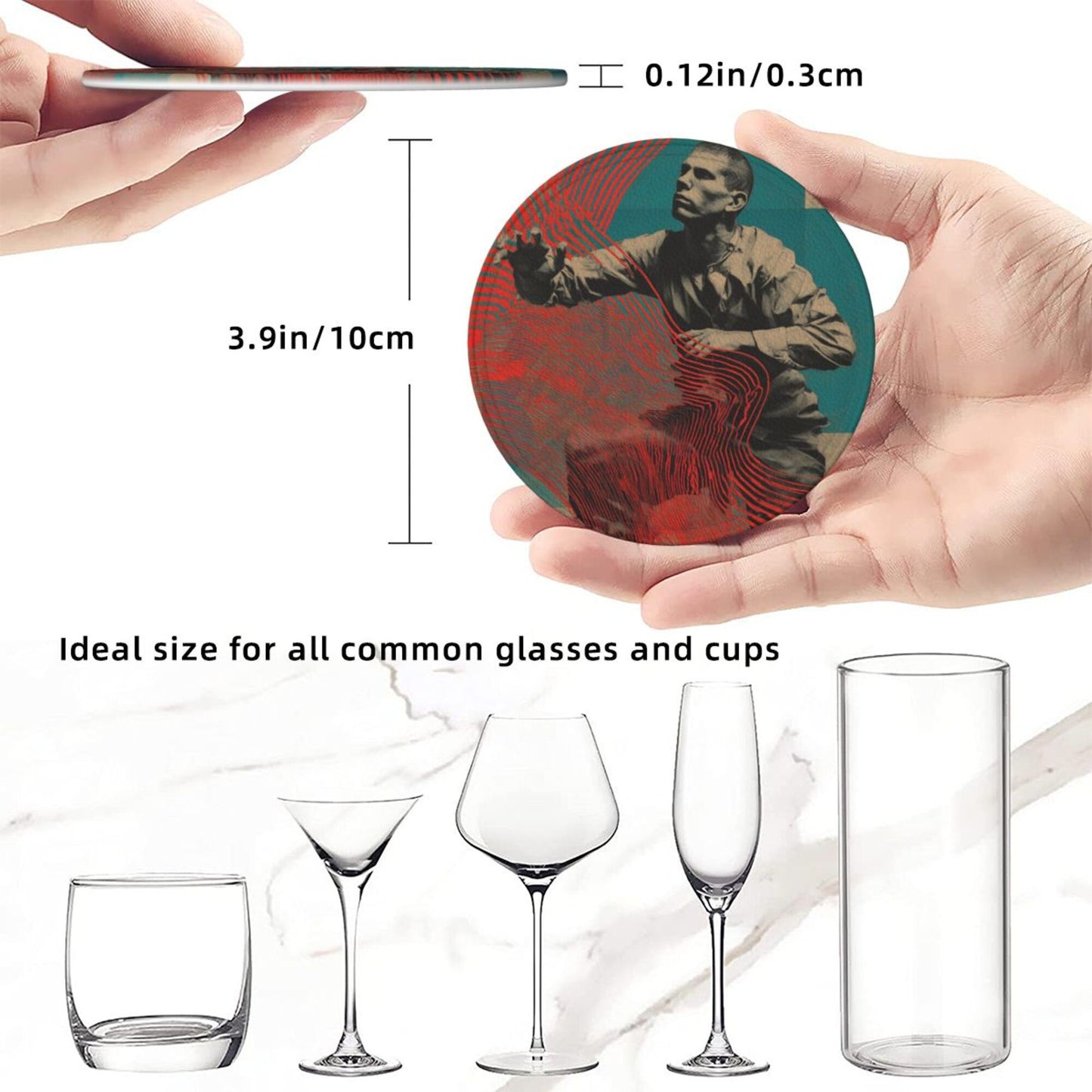 Personalized Artistic Round Leather Coaster (Diameter 10cm, Thickness 0.3cm)