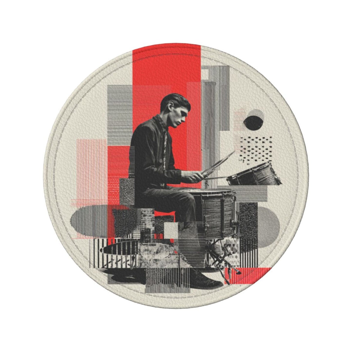 Artistic Illustration Round Leather Coaster Set (6 - Piece + Storage Tray, Size 10cm×0.3cm )